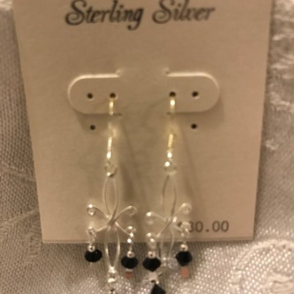 Kohls Sterling silver filigree jet drop earrings - Picture 1 of 6